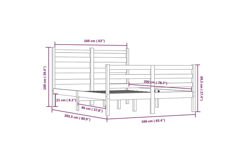 beBasic sengeramme 160x200 cm massivt fyrretræ hvid - Hvid - Møbler - Senge - Sengeramme & sengestel