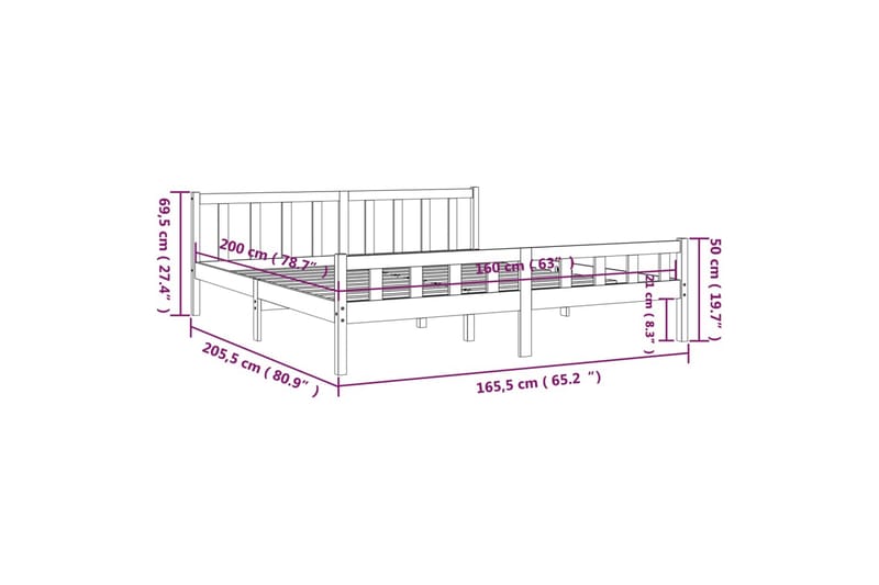 beBasic sengeramme 160x200 cm massivt træ - Brun - Møbler - Senge - Sengeramme & sengestel