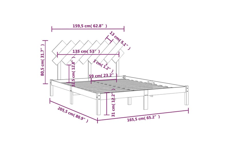 beBasic sengeramme 160x200 cm massivt træ hvid - Hvid - Møbler - Senge - Sengeramme & sengestel