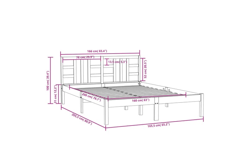 beBasic sengeramme 160x200 cm massivt træ hvid - Hvid - Møbler - Senge - Sengeramme & sengestel