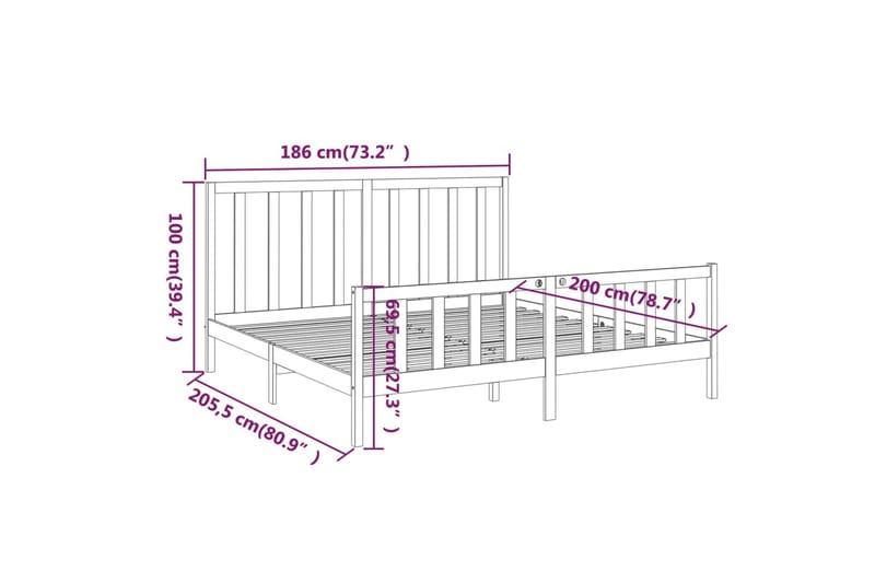 beBasic sengeramme 180x200 cm Super King massivt fyrretræ hvid - Hvid - Møbler - Senge - Sengeramme & sengestel