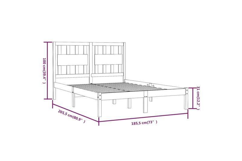 beBasic sengeramme 180x200 cm Super King massivt fyrretræ sort - Sort - Møbler - Senge - Sengeramme & sengestel