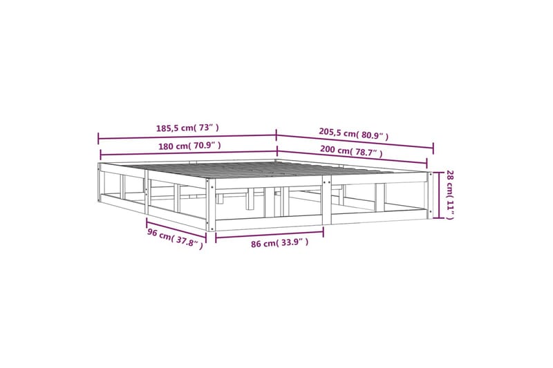 beBasic sengeramme 180x200 cm Super King massivt træ - Brun - Møbler - Senge - Sengeramme & sengestel