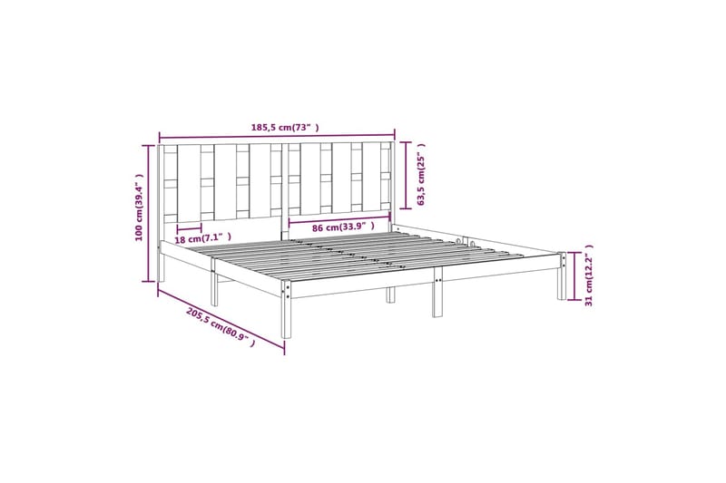 beBasic sengeramme 180x200 cm Super King massivt træ - Brun - Møbler - Senge - Sengeramme & sengestel