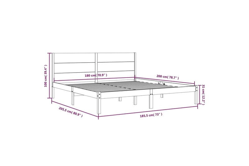 beBasic sengeramme 180x200 cm Super King massivt træ - Brun - Møbler - Senge - Sengeramme & sengestel