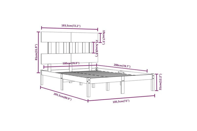 beBasic sengeramme 180x200 cm Super King massivt træ - Brun - Møbler - Senge - Sengeramme & sengestel