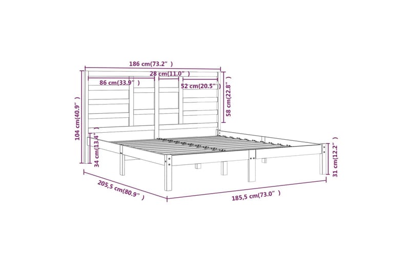 beBasic sengeramme 180x200 cm Super King massivt træ - Brun - Møbler - Senge - Sengeramme & sengestel