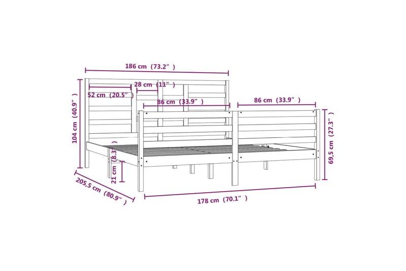 beBasic sengeramme 180x200 cm Super King massivt træ - Brun - Møbler - Senge - Sengeramme & sengestel