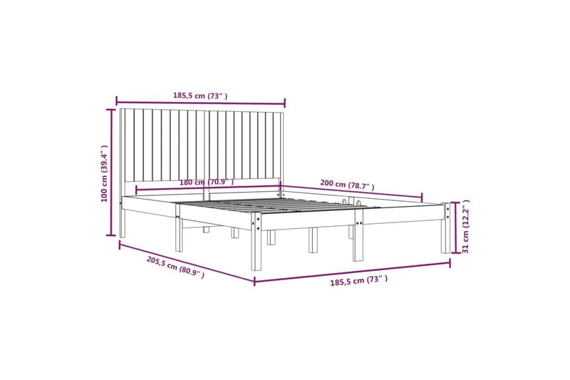 beBasic sengeramme 180x200 cm Super King massivt træ hvid - Hvid - Møbler - Senge - Sengeramme & sengestel