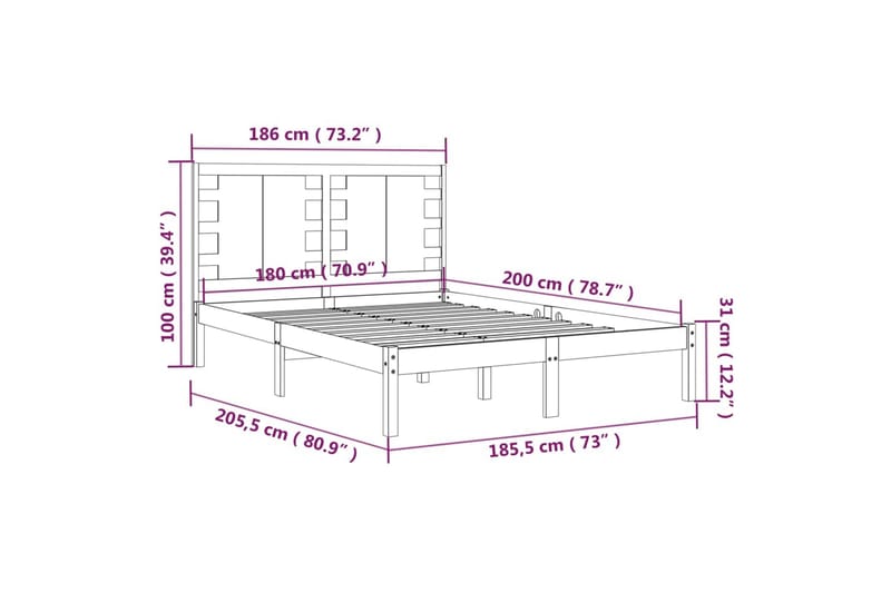 beBasic sengeramme 180x200 cm Super King massivt træ sort - Sort - Møbler - Senge - Sengeramme & sengestel