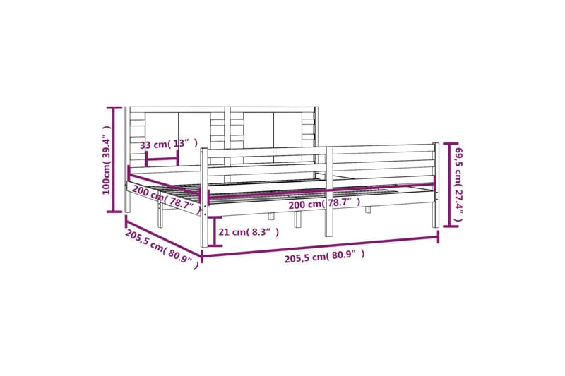 beBasic sengeramme 200x200 cm massivt fyrretræ - Brun - Møbler - Senge - Sengeramme & sengestel