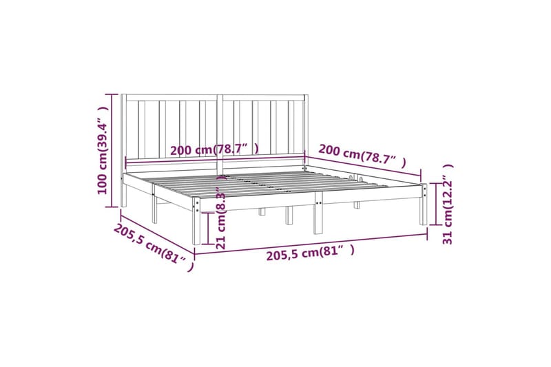 beBasic sengeramme 200x200 cm massivt fyrretræ - Brun - Møbler - Senge - Sengeramme & sengestel