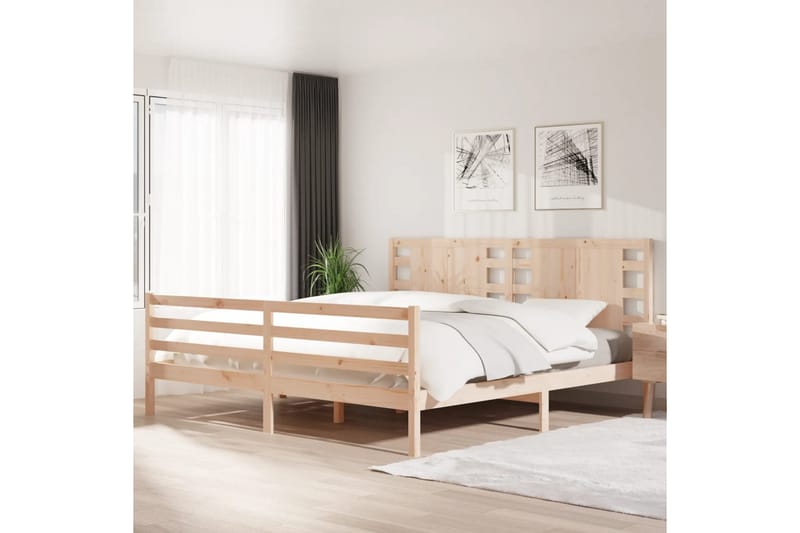 beBasic sengeramme 200x200 cm massivt fyrretræ - Brun - Møbler - Senge - Sengeramme & sengestel