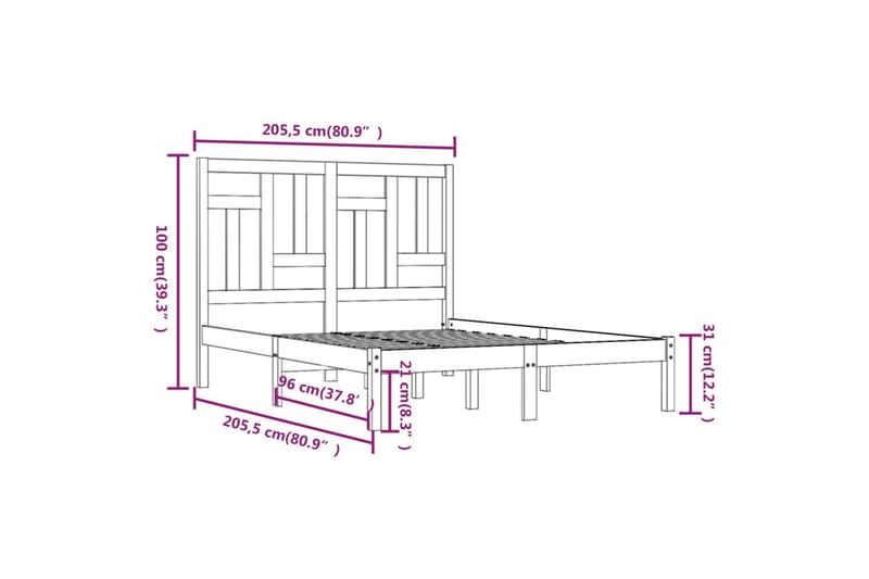 beBasic sengeramme 200x200 cm massivt fyrretræ - Brun - Møbler - Senge - Sengeramme & sengestel