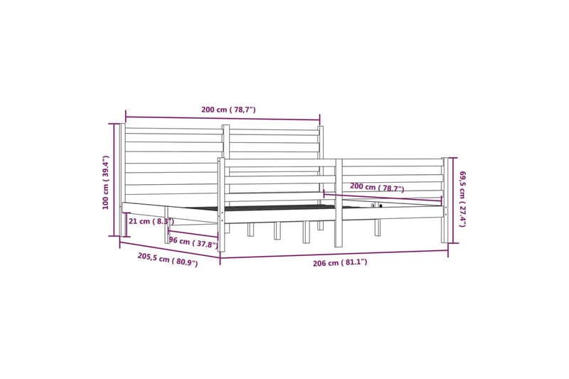 beBasic sengeramme 200x200 cm massivt fyrretræ - Brun - Møbler - Senge - Sengeramme & sengestel