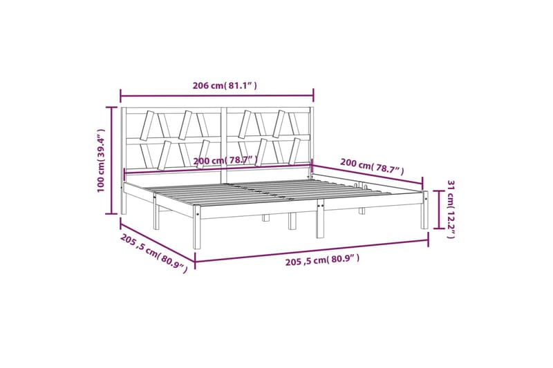 beBasic sengeramme 200x200 cm massivt fyrretræ - Brun - Møbler - Senge - Sengeramme & sengestel