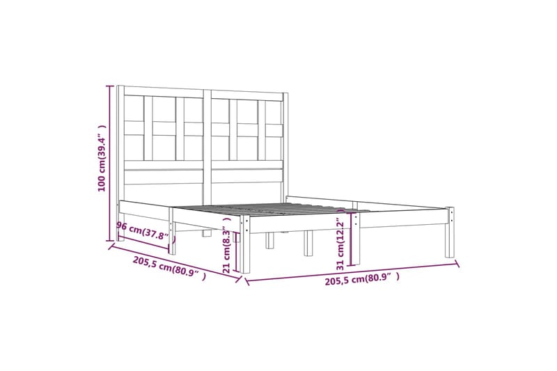 beBasic sengeramme 200x200 cm massivt fyrretræ - Brun - Møbler - Senge - Sengeramme & sengestel