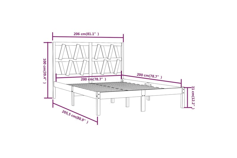 beBasic sengeramme 200x200 cm massivt fyrretræ grå - GrÃ¥ - Møbler - Senge - Sengeramme & sengestel