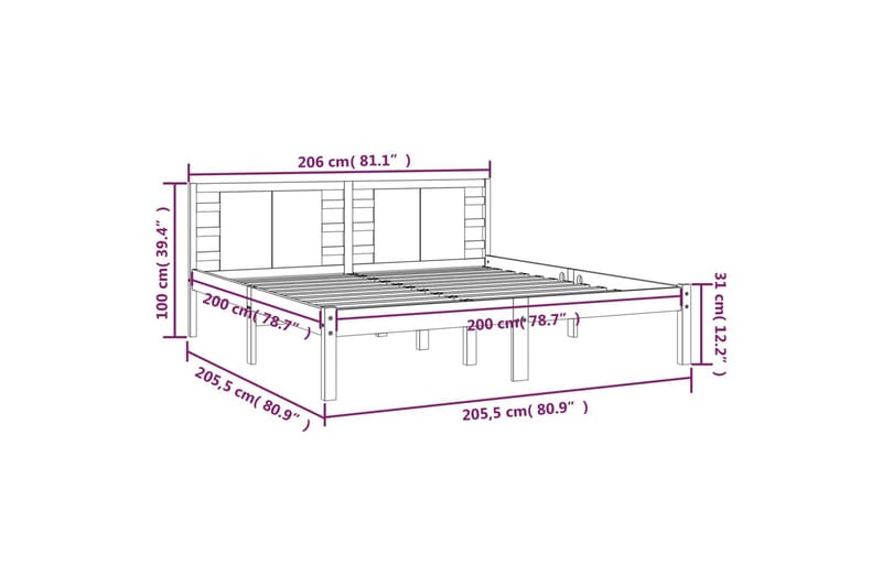 beBasic sengeramme 200x200 cm massivt fyrretræ grå - GrÃ¥ - Møbler - Senge - Sengeramme & sengestel