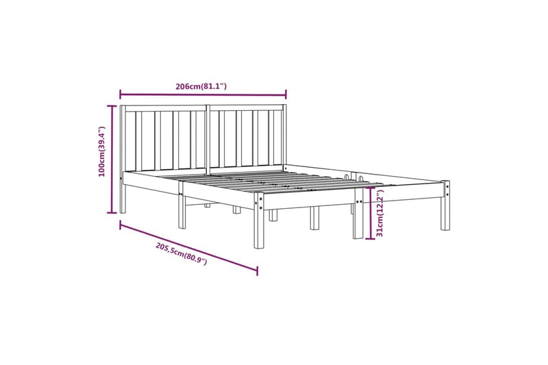 beBasic sengeramme 200x200 cm massivt fyrretræ hvid - Hvid - Møbler - Senge - Sengeramme & sengestel