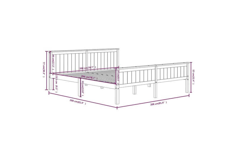 beBasic sengeramme 200x200 cm massivt fyrretræ mørkebrun - Brun - Møbler - Senge - Sengeramme & sengestel