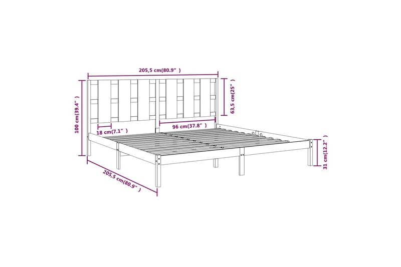 beBasic sengeramme 200x200 cm massivt fyrretræ sort - Sort - Møbler - Senge - Sengeramme & sengestel