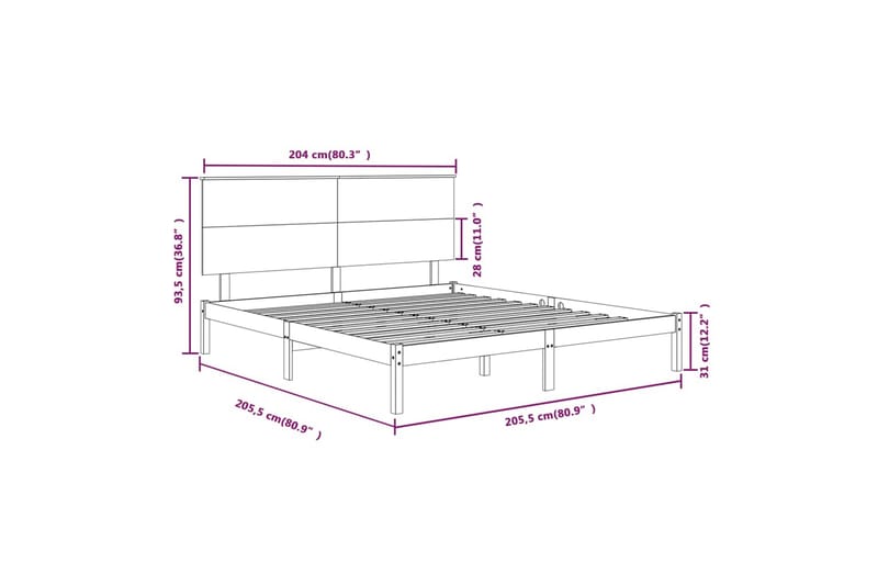 beBasic sengeramme 200x200 cm massivt fyrretræ sort - Sort - Møbler - Senge - Sengeramme & sengestel