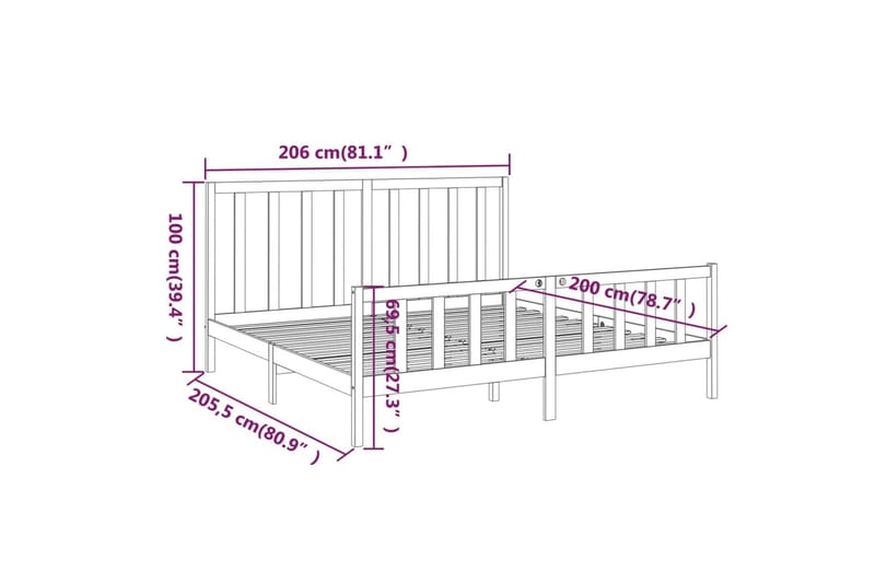 beBasic sengeramme 200x200 cm massivt fyrretræ sort - Sort - Møbler - Senge - Sengeramme & sengestel