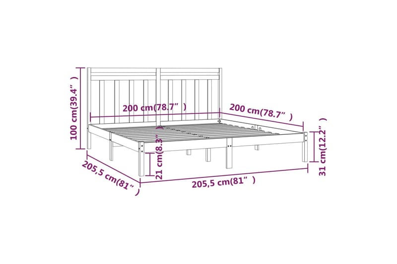 beBasic sengeramme 200x200 cm massivt træ - Brun - Møbler - Senge - Sengeramme & sengestel