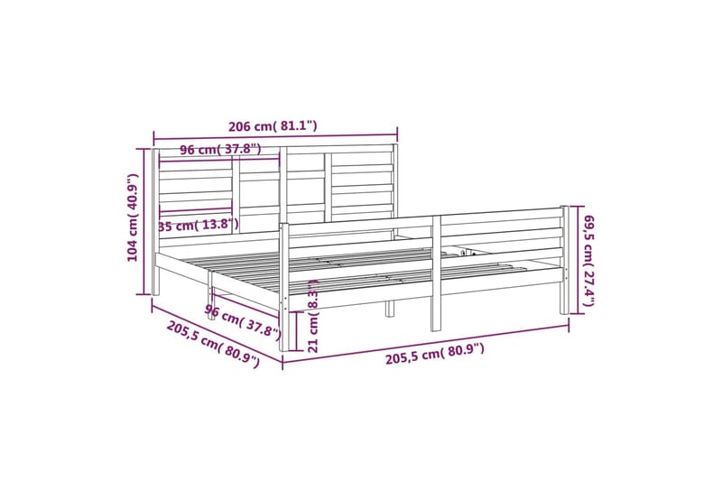 beBasic sengeramme 200x200 cm massivt træ - Brun - Møbler - Senge - Sengeramme & sengestel