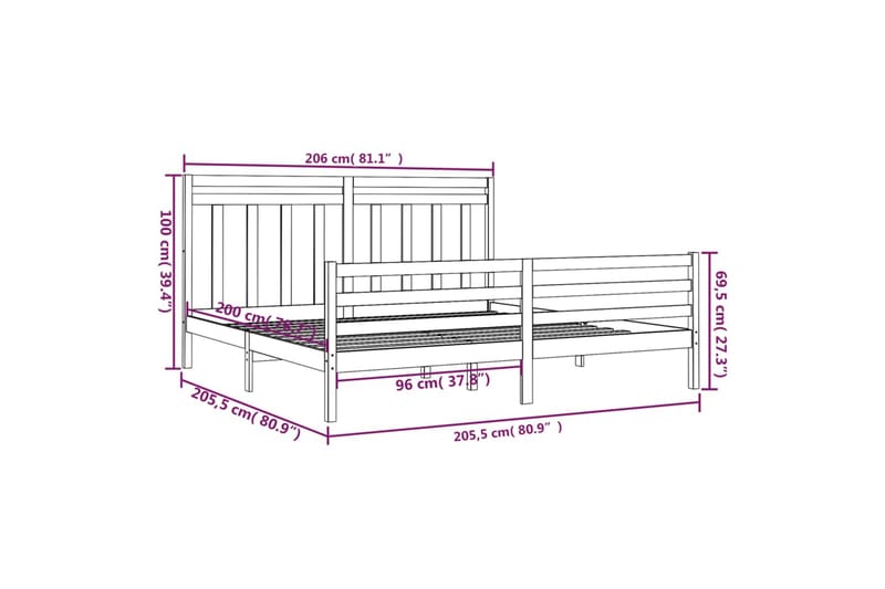 beBasic sengeramme 200x200 cm massivt træ - Brun - Møbler - Senge - Sengeramme & sengestel