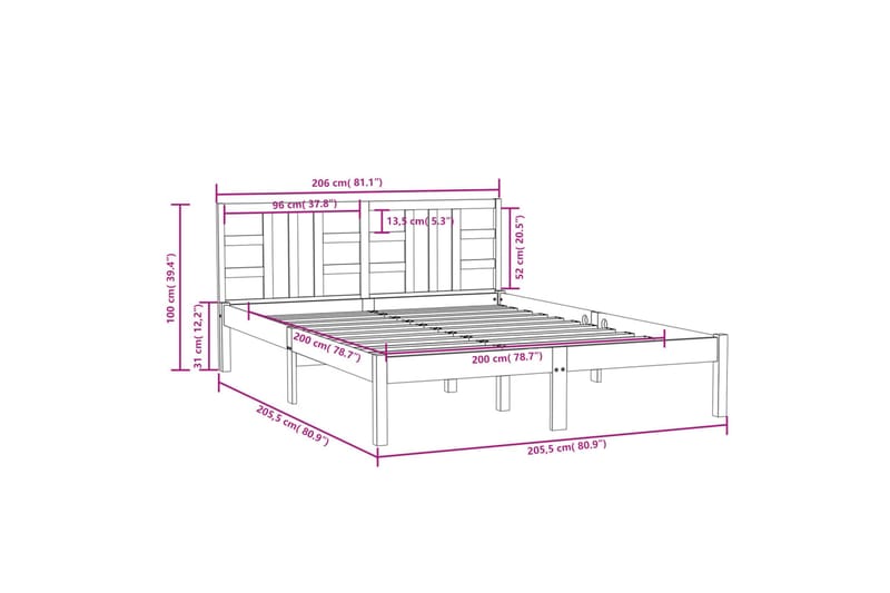 beBasic sengeramme 200x200 cm massivt træ - Brun - Møbler - Senge - Sengeramme & sengestel