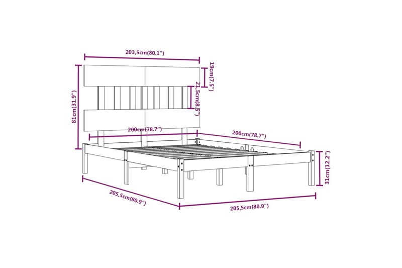 beBasic sengeramme 200x200 cm massivt træ gyldenbrun - Brun - Møbler - Senge - Sengeramme & sengestel