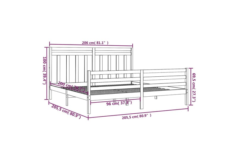 beBasic sengeramme 200x200 cm massivt træ gyldenbrun - Brun - Møbler - Senge - Sengeramme & sengestel