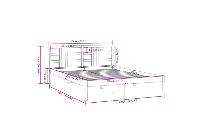 beBasic sengeramme 200x200 cm massivt træ gyldenbrun - Brun - Møbler - Senge - Sengeramme & sengestel