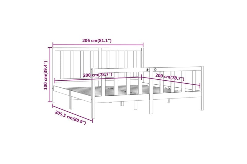 beBasic sengeramme 200x200 cm massivt træ hvid - Hvid - Møbler - Senge - Sengeramme & sengestel