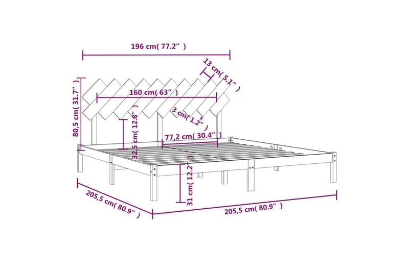 beBasic sengeramme 200x200 cm massivt træ hvid - Hvid - Møbler - Senge - Sengeramme & sengestel