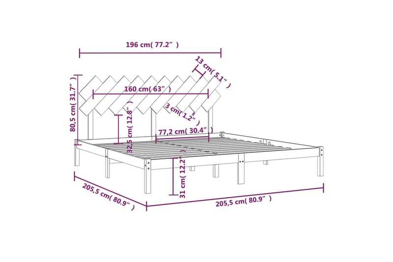 beBasic sengeramme 200x200 cm massivt træ sort - Sort - Møbler - Senge - Sengeramme & sengestel