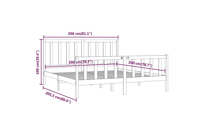 beBasic sengeramme 200x200 cm massivt træ sort - Sort - Møbler - Senge - Sengeramme & sengestel