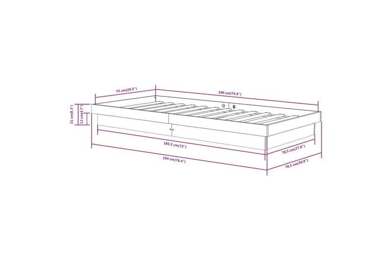 beBasic sengeramme 75x190 cm 2FT6 Small Single massivt træ hvid - Hvid - Møbler - Senge - Sengeramme & sengestel