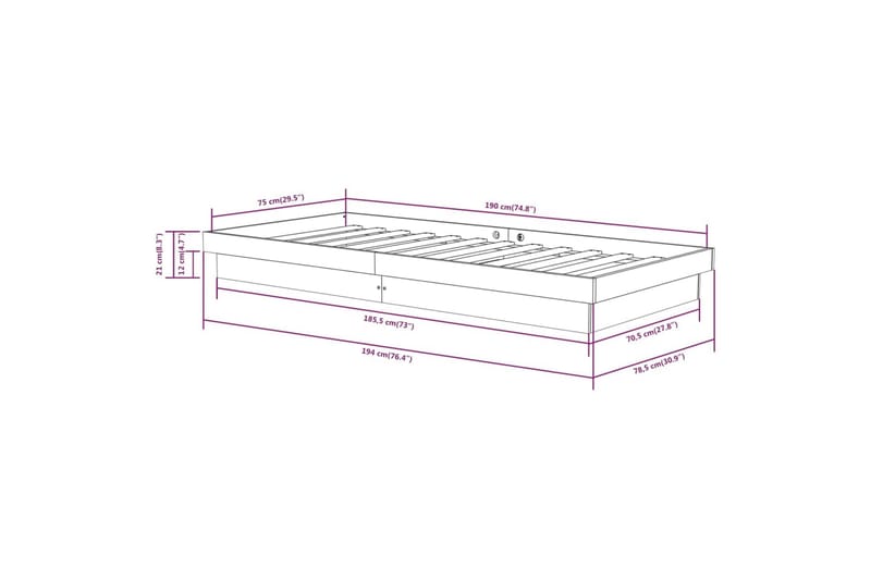 beBasic sengeramme 75x190 cm 2FT6 Small Single massivt træ sort - Sort - Møbler - Senge - Sengeramme & sengestel