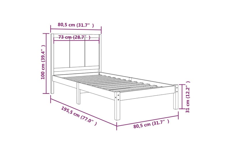 beBasic sengeramme 75x190 cm Small Single massivt fyrretræ - Brun - Møbler - Senge - Sengeramme & sengestel