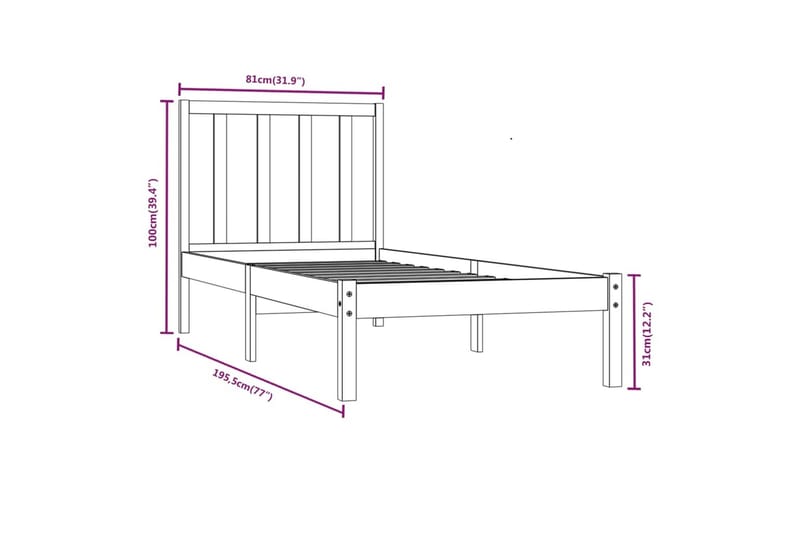 beBasic sengeramme 75x190 cm Small Single massivt fyrretræ - Brun - Møbler - Senge - Sengeramme & sengestel