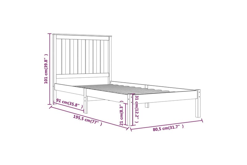 beBasic sengeramme 75x190 cm Small Single massivt fyrretræ hvid - Hvid - Møbler - Senge - Sengeramme & sengestel