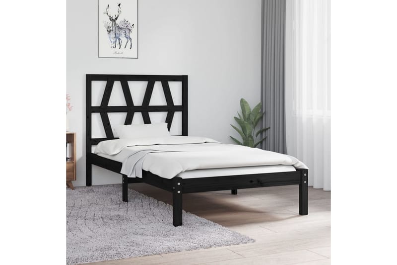 beBasic sengeramme 75x190 cm Small Single massivt fyrretræ sort - Sort - Møbler - Senge - Sengeramme & sengestel