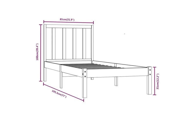 beBasic sengeramme 75x190 cm Small Single massivt fyrretræ sort - Sort - Møbler - Senge - Sengeramme & sengestel