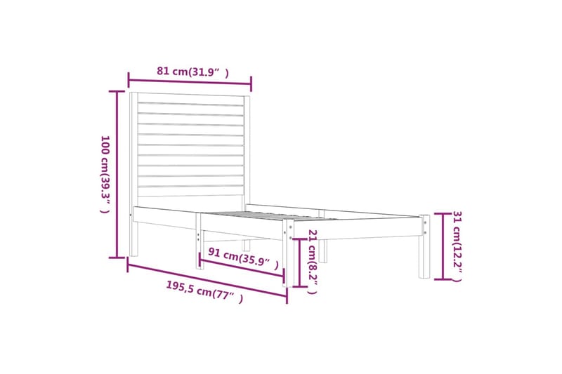 beBasic sengeramme 75x190 cm Small Single massivt træ - Brun - Møbler - Senge - Sengeramme & sengestel