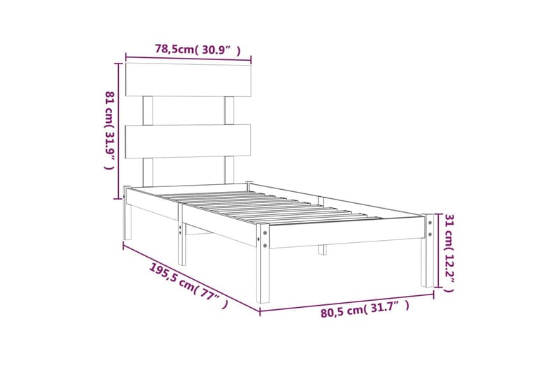 beBasic sengeramme 75x190 cm Small Single massivt træ - Brun - Møbler - Senge - Sengeramme & sengestel