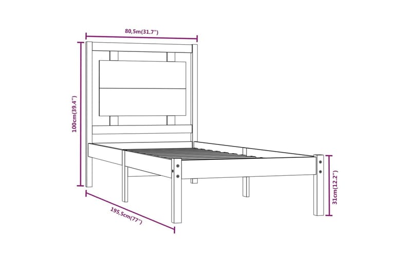 beBasic sengeramme 75x190 cm Small Single massivt træ - Brun - Møbler - Senge - Sengeramme & sengestel