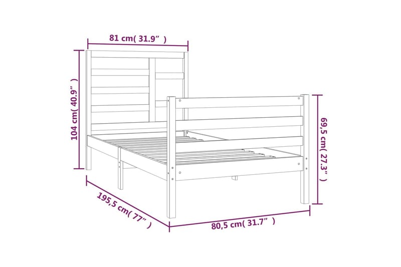 beBasic sengeramme 75x190 cm Small Single massivt træ - Brun - Møbler - Senge - Sengeramme & sengestel